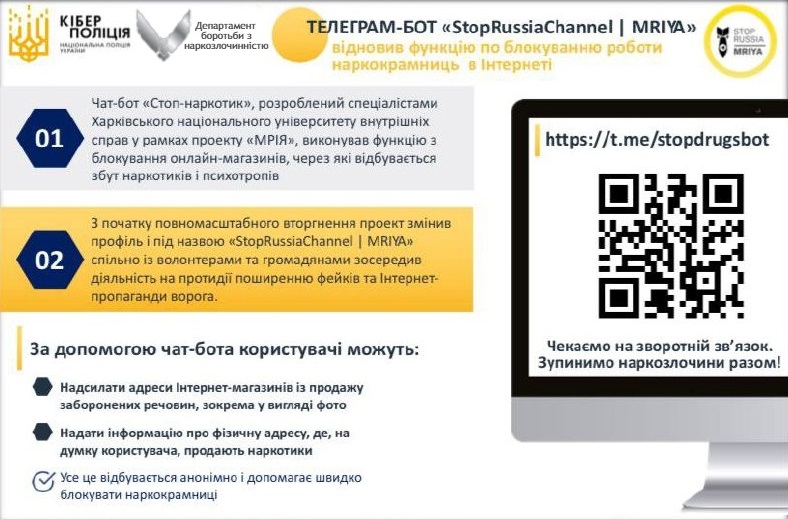 Повідомити про продаж наркотиків можна за допомогою відновленого чат-бота Нацполіції