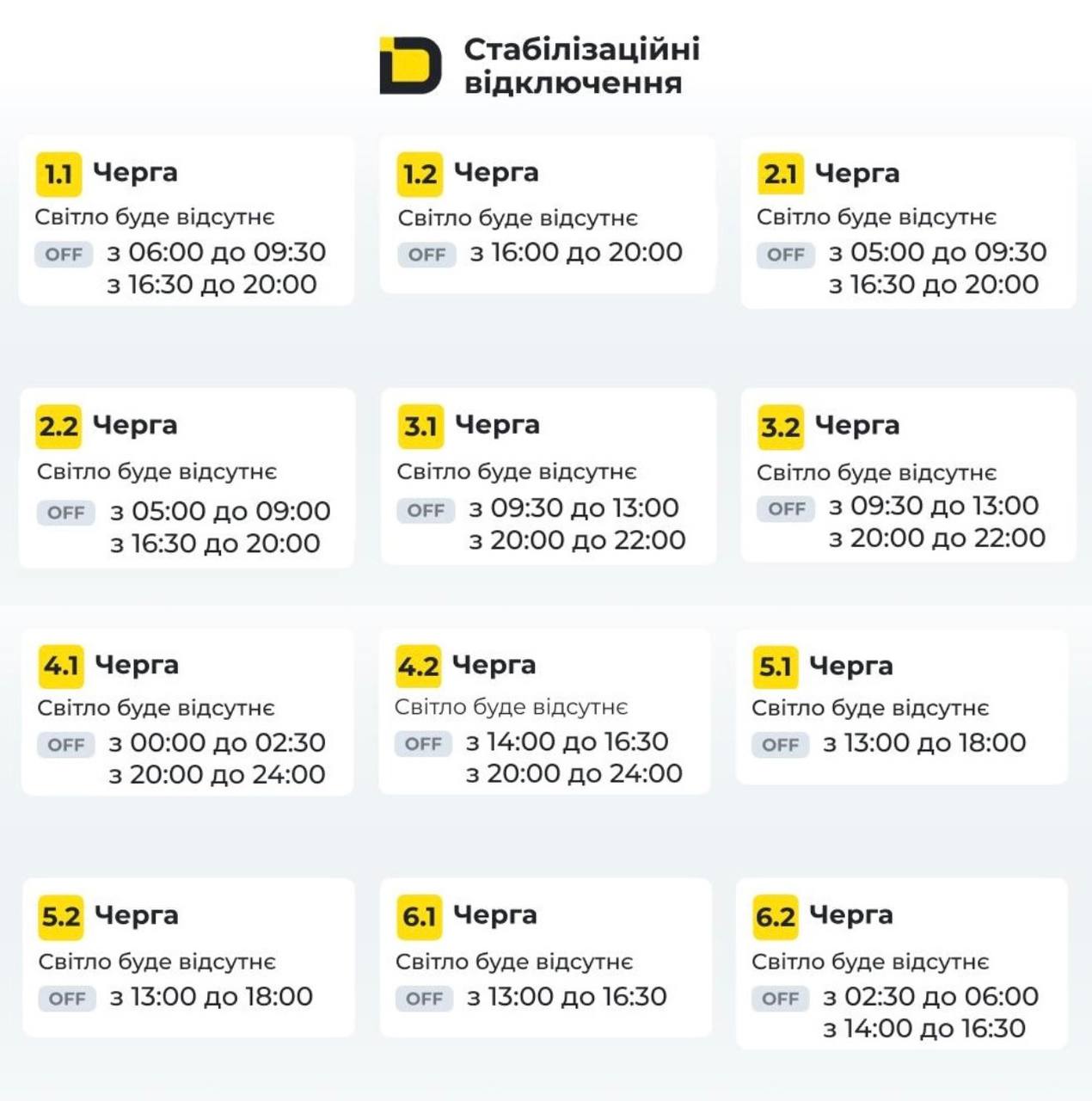 Сьогодні на Дніпропетровщині відключатимуть світло за графіками - ФОТО