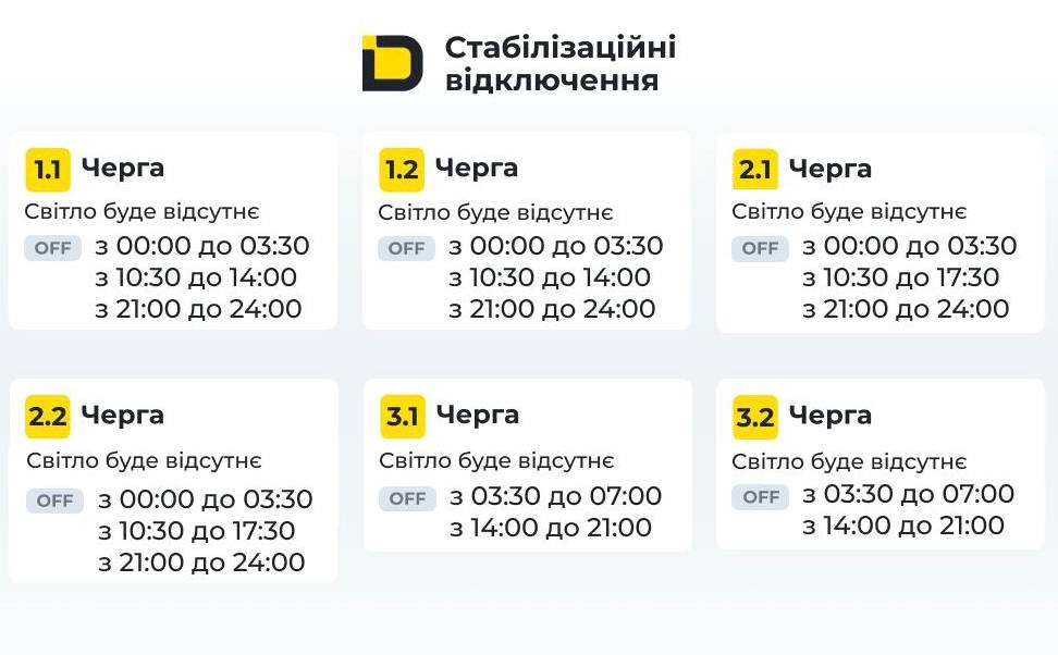 Графіки погодинних відключень електроенергії на Дніпропетровщині 9 листопада - ФОТО