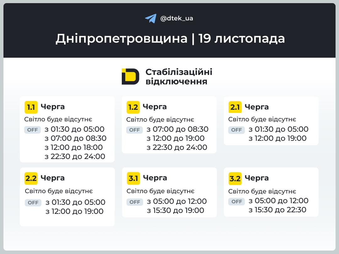 Графіки погодинних відключень електроенергії в Кам'янському 19 листопада - ФОТО