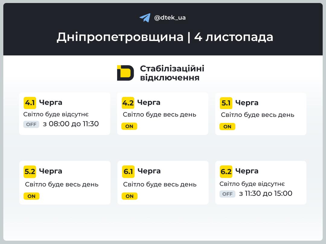 Графіки відключення електроенергії на Дніпропетровщині 4 листопада - ФОТО
