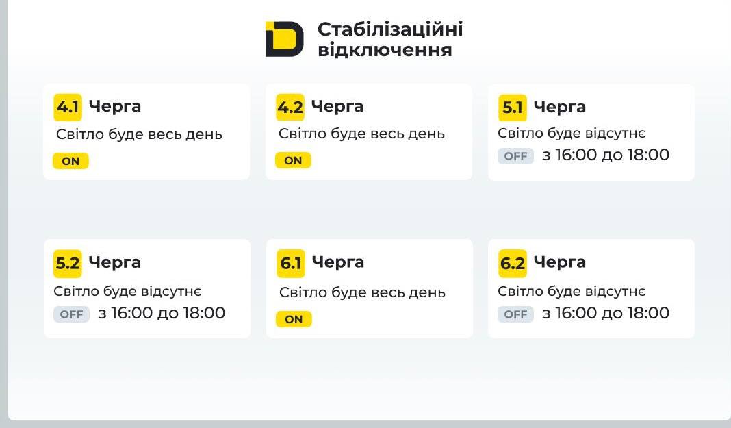 Графіки відключення електроенергії на Дніпропетровщині 3 листопада - ФОТО