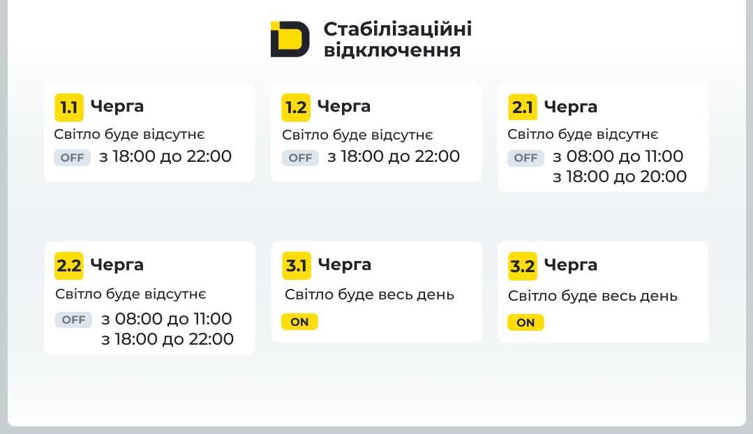 Графіки відключення електроенергії на Дніпропетровщині 3 листопада - ФОТО
