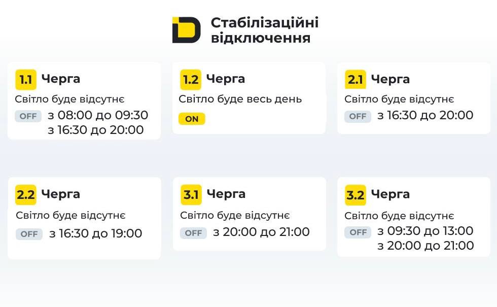 Графіки погодинних відключень електроенергії на Дніпропетровщині 7 листопада - ФОТО