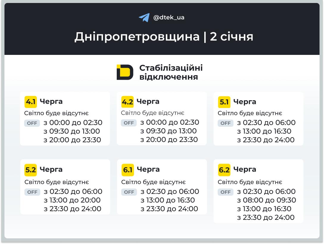 Графіки погодинних відключень електроенергії в Кам’янському 2 січня - ФОТО