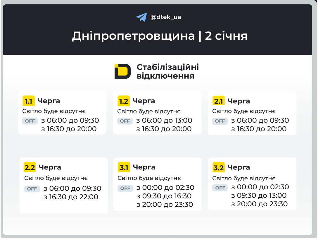Графіки погодинних відключень електроенергії в Кам’янському 2 січня - ФОТО