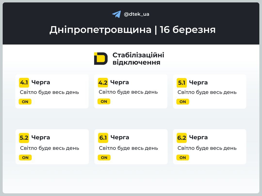 Графіки погодинних відключень електроенергії в Кам’янському 16 березня - ФОТО