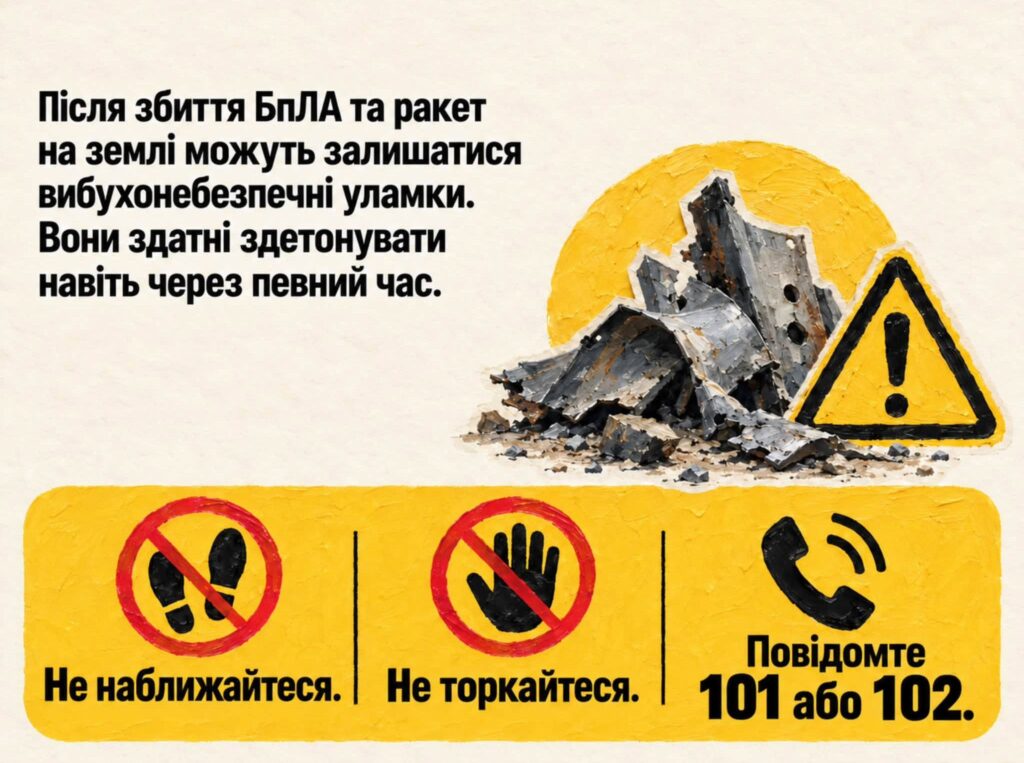 Прихована загроза після атаки: що робити, коли побачили уламки ракет чи БпЛА, розповіли кам'янчанам надзвичайники - ФОТО